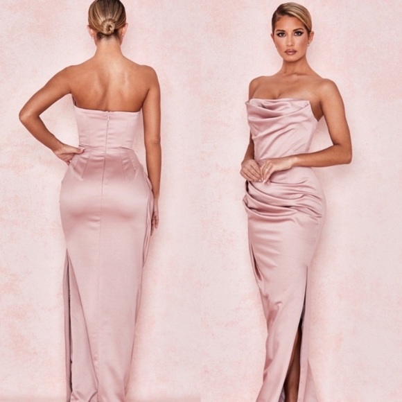 HOUSE OF CB S D-DD 'Adrienne' Blush Satin Strapless Gown NWOT - Picture 4 of 14